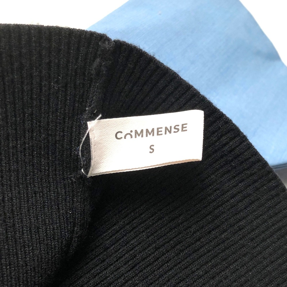 COMMENSE Button‎ Front V Neck Ribbed Bell Sleeve Cardigan Sz S Black Blue Silver - Picture 5 of 9